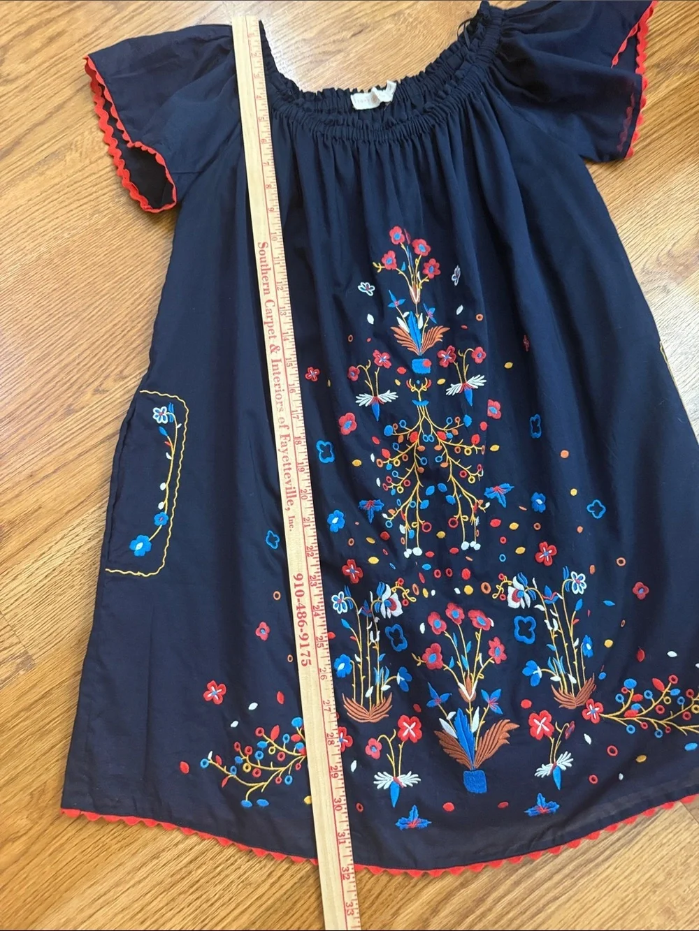 Tory Burch Embroidered On or Off Shoulder Peasant Tunic Dress Navy Size Small